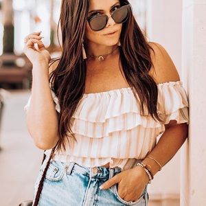 Maverick the Collection off the shoulder crop top striped